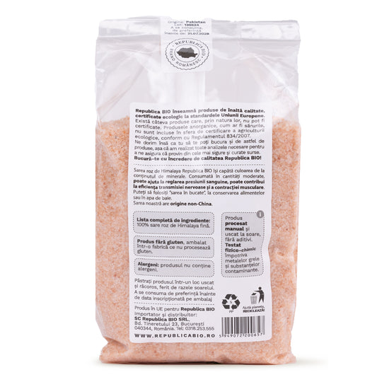 Sare roz de Himalaya FARA GLUTEN Republica BIO, fina, 500 g, natural,